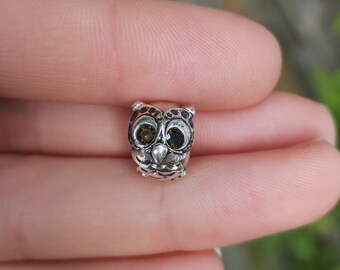 Fine silver owl charm, fits pandora and similar bracelets
