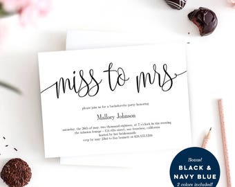 Miss to Mrs Bachelorette Party or Bridal Shower Invitation Template - Printable Invitation Instant Download - Lovely Calligraphy #LCC