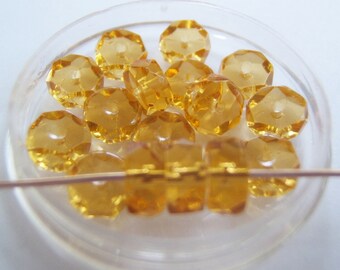 Faceted Light Topaz Glass Czech Rondelles