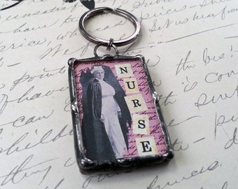 Soldered Art Charm, Keychain, Vintage Bathing Beauty Image, Quote Charm, Glass Pendant, Key ring, Made To Order