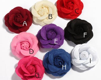 9colors 6.5cm Rolled Petal Rose Hair Flowers for Hair Clips Nonwovens Fabric Flowers with leaves For Hair Accessories For baby Headbands