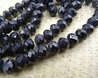 30 8mm faceted black Czech glass beads