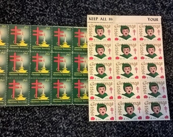 American Lung Association stop Tuberculosis Christmas seal sheets from 1952 and 1953