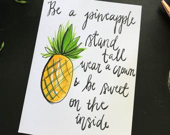 Fun gift card 'be a pinneapple' watercolour hand painted