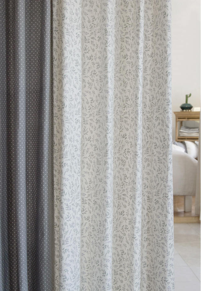 Pair Of Green Leaf Linen Curtains Gray Polka Dot Curtain Zoom