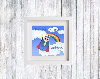 Believe in your dreams, Illustration children, Children poster, Animal print, Kids gift, Baby room, Poster kids, Nursery Print, Kids WallArt