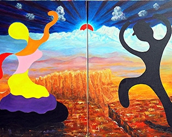 Painting acrylic diptych - "Puppet Flamenco"-