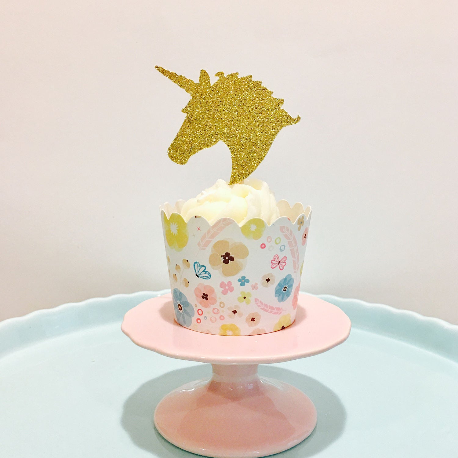 12ct Glitter unicorn cupcake topper birthday unicorn cupcake
