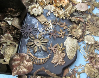 Recycled,Rescued, Retrieved,Relocated, Reinvented Vintage Brass Findings..1/2 Cup ! About 50
