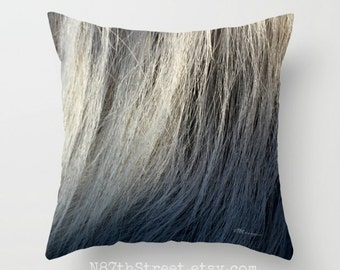 HORSE HAIR 16" X 16" Pillow Cover. Photo Art by TMCdesigns. Abstract. Nuetral Greys, Taupe, Off white. Horses. Equestrian. Home Decor. Cool!