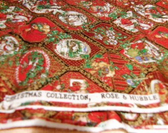 Rose and Hubble Christmas Collection ( Red BG) 100 % Cotton fabric