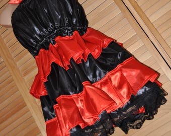 Black & red satin halterneck dress, Larger size, lovely silky satin dressing up fun, Sissy Lingerie