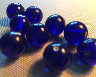 Vintage Glass Beads (6)(15mm) Handmade Cobalt Blue Focal Beads
