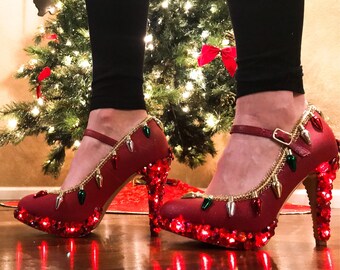 LED-Christmas Heels, Christmas Shoes, Rhinestone Heels