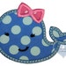 Girly Whale Appliqued Embroidered Patch, Iron or Sew on