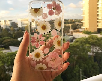 Handmade phone case/ pressed flower phone case/ preserved flower phone case/ dried flower phone case/ iphone cases/ iphone 6, 6s/ 7, 7s plus