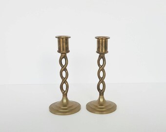 Pair of Vintage Brass Taper Holders - Brass Candle Stick Holders Modern Farmhouse Decor