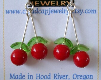 Cherry Earrings with Dangly Sterling Silver and Glass Cherries