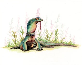 Goanna Lizard Original 8x10 inch Watercolor Painting
