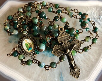 Beautiful Vintaj Brass Wire Wrapped St.Patrick Rosary! Lovely, Durable...