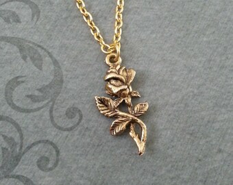 Rose Necklace, SMALL Rose Jewelry, Gold Necklace, Valentine's Day Jewelry, Gold Rose Pendant Necklace, Rose Charm Necklace, Valentine's Gift