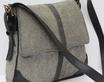 WAXED DENIM SADDLEBAG by Elizabeth Z Mow Grey on Gray with Leather
