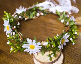 New Women Girls Woodland White Daisy Flower Crown, Boho Flower Hair Garland, Rustic Floral Hair Wreath Adult Children