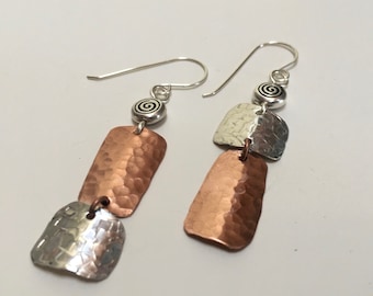 Mixed metal earrings/hand forged and textured earrings
