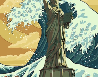 Alki Beach, West Seattle, WA - Lady Liberty Statue (Art Prints available in multiple sizes)