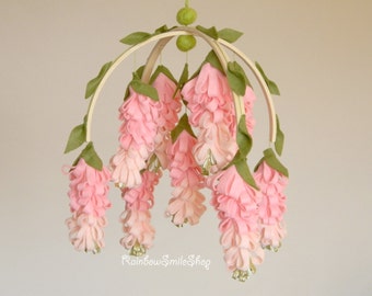 Pink wisteria baby mobile Flower mobile Baby girl mobile Pink gold nursery decor Baby Mobiles Hanging Floral Mobile