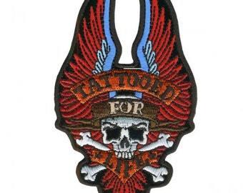 TATTOOED FOR LIFE, With Skull And Wings, Iron-on / Saw-on, Heat Sealed Backing Rayon Biker Patch - 3" X 5"