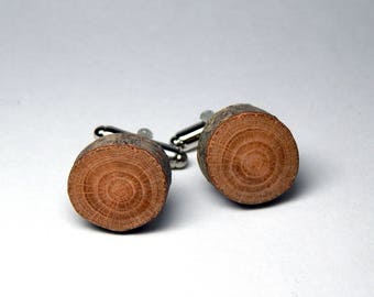 Rustic Peach - Prunus persica - Twig Wooden Cuff-links by Tanja Sova