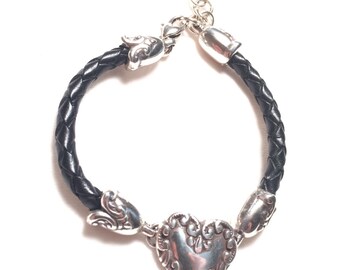 925 sterling silver heart with leather bracelet