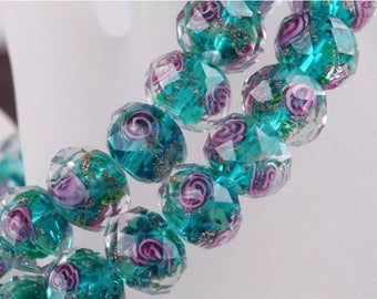 12 mm lampwork Glass Rondelle bead 10 pcs