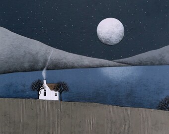 The Quiet Of The Night 3 - Archival 8x8 Art Print - Contemporary Winter Landscape Painting - by Natasha Newton