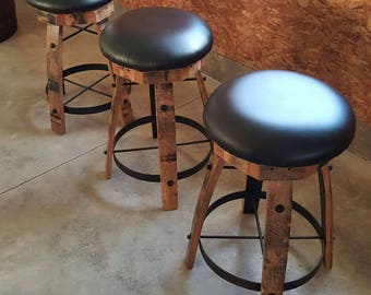 Whiskey Barrel Stave Bar Stools with Swivel Seats