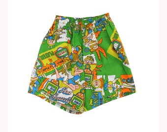 NOS vintage 70s green printed pair of kids shorts size 12 / 18 months