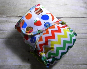 Very Hungry Caterpillar Snacks & Chevrons One Size Hybrid Fitted Diaper {Serged}