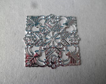 x 5 square silver 39 mm filigree flower connectors
