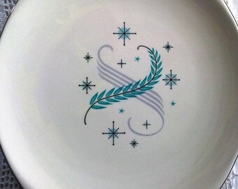 Serving platter retro "Blue Heaven" by Canonsburg 13 inch vintage teal gray black antique dishware