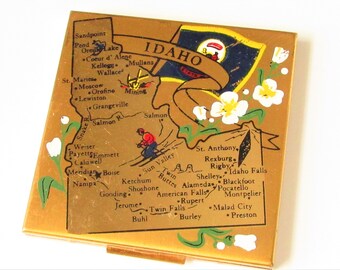 Vintage Elgin American Idaho Powder Compact Souvenir 1960s