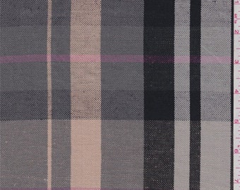 Grey/Peach/Pink Plaid Linen, Fabric By The Yard