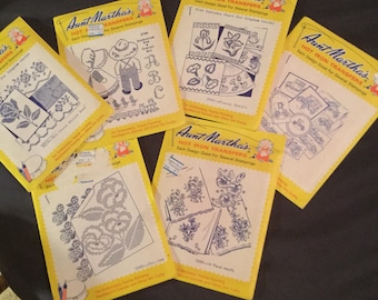 Six Vintage Aunt Martha's Transfers Hot Iron Transfers