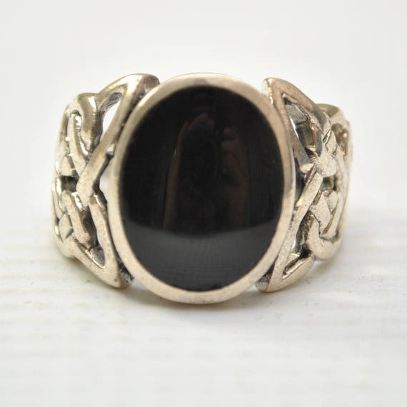 Onyx Large Oval Filigree in Sterling Silver Ring Sz 11 #8776