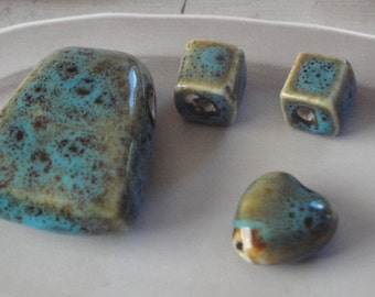 Porcelain Bead Assortment - Pendant, Cubes and Heart