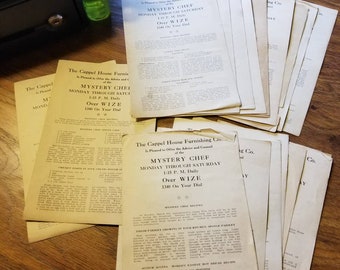 Lot of 19, 1944, Mystery Chef printed recipe sheets