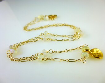Ethiopian Welo Opal Chakra Necklace 14K Gold Fill, Root & Sacral Chakras, October Birthstone, Healing Energy Chakra Jewelry
