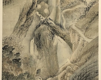 1909, Japanese antique woodblock print, Yosa Buson, "秋景山水図".