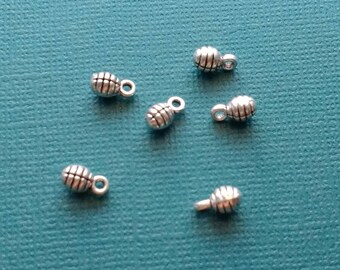 25 Grenade Charms Tiny Hand Grenade Bomb Weapon Charm Silver - CS2823