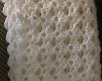 Bright White Lace Crocheted Baby Afghan